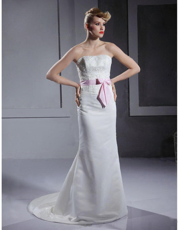 Classic Mermaid/ Trumpet Strapless Floor Length Satin Wedding Dress