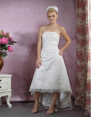 Classic Simple A-Line Strapless High Low Satin Wedding Dress