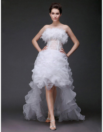 Custom Charming A-Line Strapless Asymmetric High-Low Wedding Dress