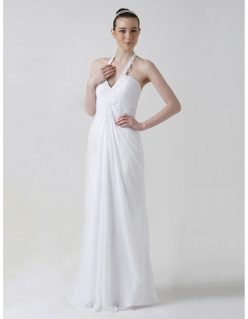 Sexy Classic Sheath/ Column Halter Floor Length Chiffon Wedding Dress