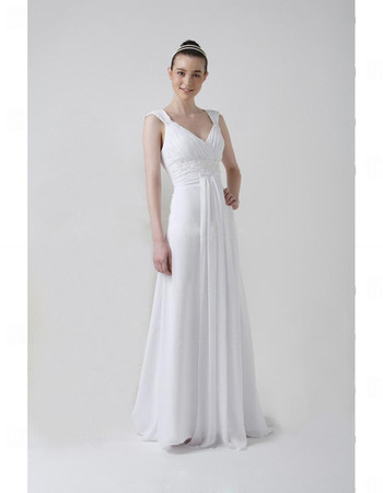 Modern Elegant A-Line V-Neck Floor Length Chiffon Wedding Dress