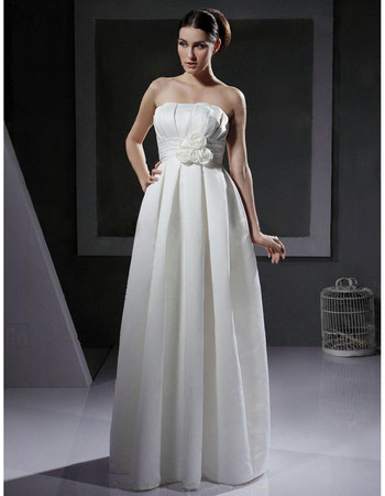 Vintage Elegant Empire Strapless Floor Length Satin Wedding Dress