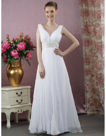 Classic A-Line V-Neck Floor Length Chiffon Wedding Dress