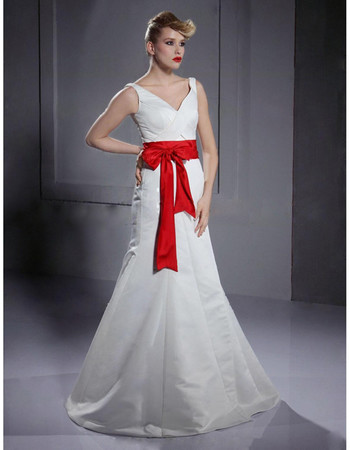 Classic A-Line V-Neck Floor Length Satin Dress for Winter Wedding