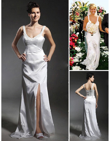 Designer Sheath/ Column Floor Length Satin Wedding Dress
