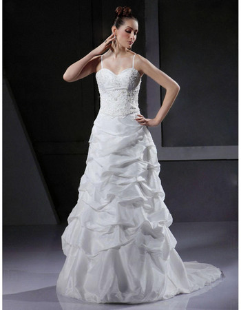 Designer A-Line Spaghetti Straps Court Train Satin Wedding Dress