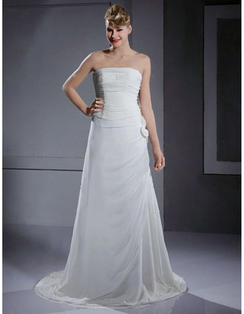 Designer Custom A-Line Strapless Court Train Chiffon Wedding Dress