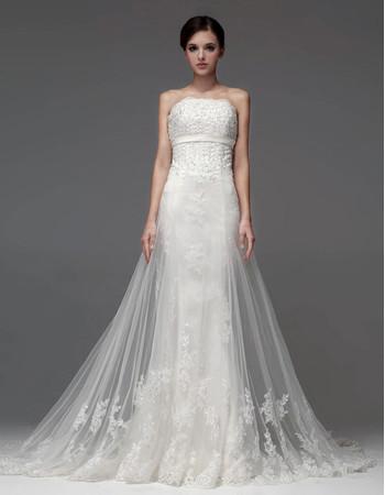 Affordable Classic Sheath/ Column Strapless Chapel Train Wedding Dress