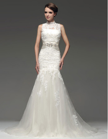 Chic Modern Mermaid/ Trumpet Strapless Chapel Train Wedding Dress