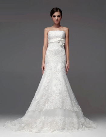 Elegant Mermaid/ Trumpet Strapless Chapel Train Wedding Dress