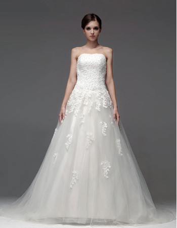 Designer Elegant A-Line Strapless Chapel Train Wedding Dress