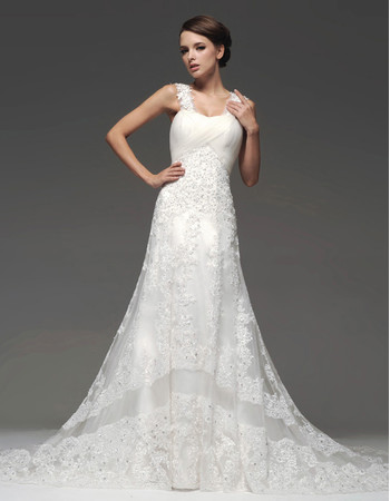 Designer Modern A-Line Straps Chapel Train Organza Wedding Dress