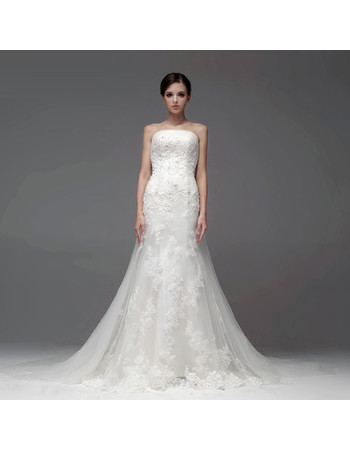 Designer Top Mermaid/ Trumpet Strapless Chapel Train Organza Wedding Dress