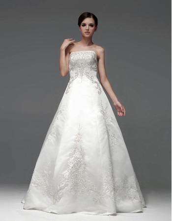 Inexpensive A-Line Strapless Sleeveless Floor Length Wedding Dress