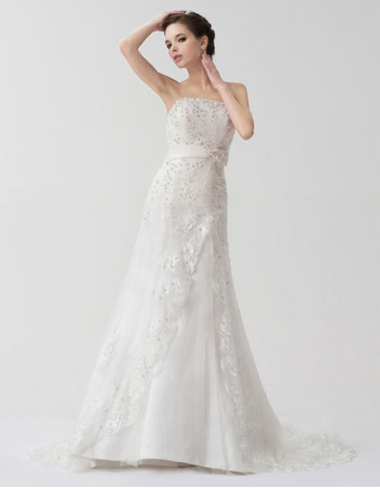 Classic Elegant A-Line Strapless Court Train Wedding Dress