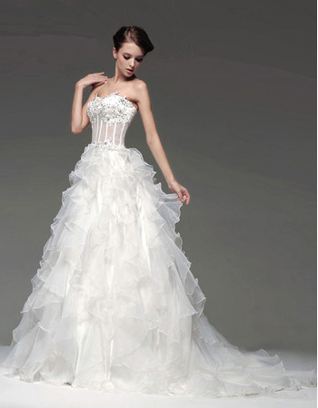 Cheap Gorgeous A-Line Sweetheart Court Train Ruffle Wedding Dress