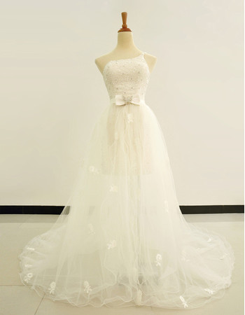 Simple Sheath/ Column One Shoulder Wedding Dress with Detachable Train