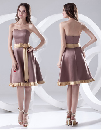 A-Line Strapless Short Satin Bridesmaid Dress for Maid of honour