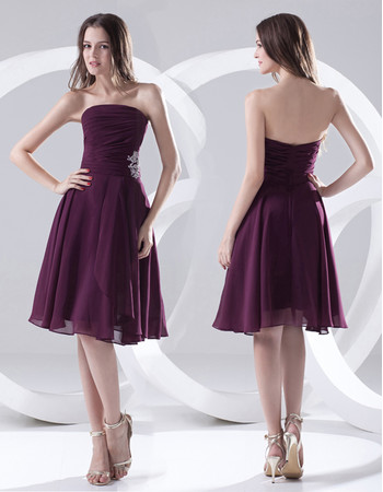 Custom A-Line Strapless Knee Length Chiffon Bridesmaid Dress for Maid of honour