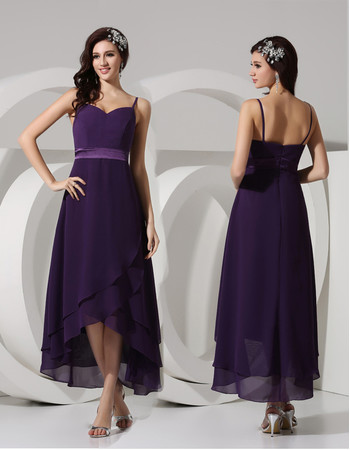 Spaghetti Straps Asymmetric Chiffon Bridesmaid Dress for Maid of honour