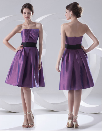 Custom Simple A-Line Strapless Knee Length Satin Bridesmaid Dress for Maid of honour