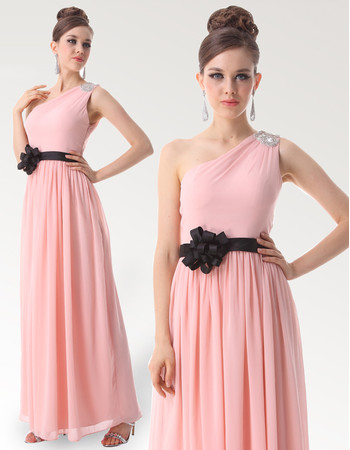 Discount One Shoulder Long Chiffon Bridesmaid Dress for Maid of honour