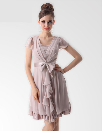 Elegant V-Neck Short Chiffon Bridesmaid Dress for Maid of honour