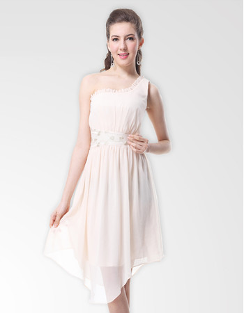 Inexpensive One Shoulder Knee Length Chiffon Bridesmaid Dress for Maid of honour