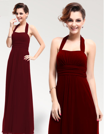 Affordable Sexy Sheath Halter Floor Length Chiffon Bridesmaid Dress for Maid of honour