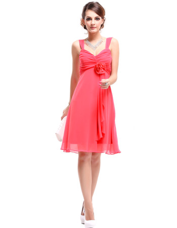 Cheap Empire Straps Knee Length Chiffon Summer Bridesmaid Dress for Maid of honour