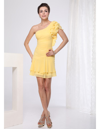 Affordable Designer One Shoulder Short/ Mini Chiffon Bridesmaid Dress for Maid of honour