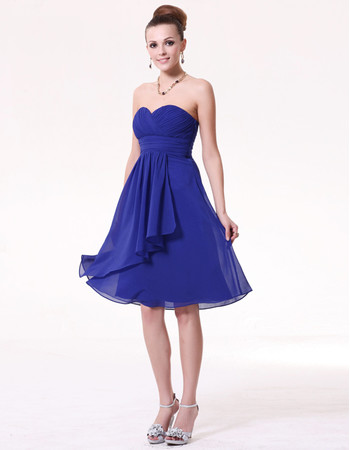 Beautiful Empire Sweetheart Knee Length Blue Chiffon Bridesmaid Dress for Maid of honour