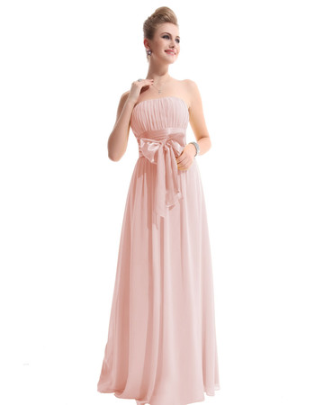 Cheap Designer Elegant Strapless Floor Length Chiffon Bridesmaid Dress for Maid of honour