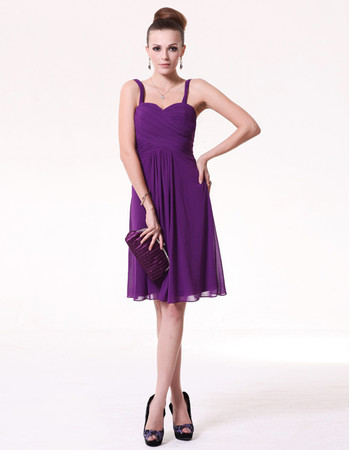 Cheap Classy Custom Sheath Straps Short Purple Chiffon Bridesmaid Dress for Maid of honour