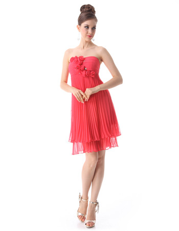 Inexpensive Beautiful Empire Waist Strapless Short Chiffon Bridesmaid Dress