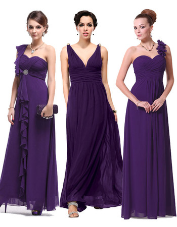 Affordable Unique Best Sheath Long Purple Chiffon Bridesmaid Dress for for Maid of honour