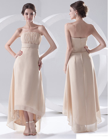 Beautiful Sheath Strapless High Low Chiffon Evening Prom Dress for Women