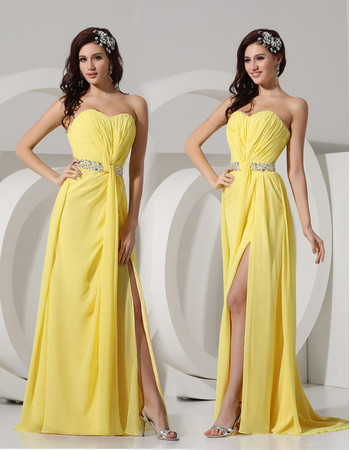 Sheath Sweetheart Long Yellow Chiffon Evening Prom Dress for Women