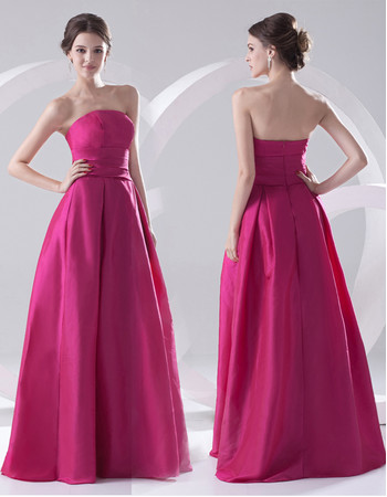 Cheap A-Line Strapless Floor Length Satin Evening Prom Dress for Women