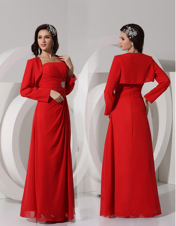 Designer Strapless Long Red Chiffon Evening Prom Dress with Jackets