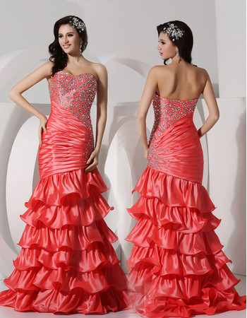 Beautiful Mermaid Sweetheart Sweep Train Satin Prom Evening Dress