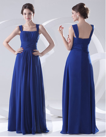 Designer Sheath Square Long Blue Chiffon Prom Evening Dress for Women