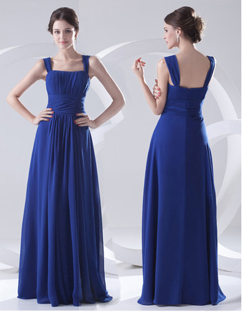 Designer Sheath Square Long Blue Chiffon Prom Evening Dress for Women