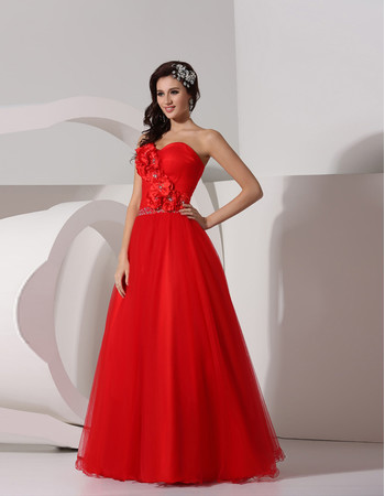 Designer A-Line Sweetheart Long Red Organza Formal Evening Prom Dress