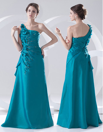 Beautiful Sheath One Shoulder Floor Length Satin Prom Evening Dress for Women