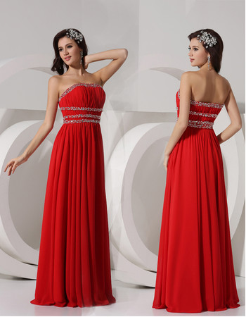 Classy Sheath Strapless Long Red Chiffon Evening Dress for Women