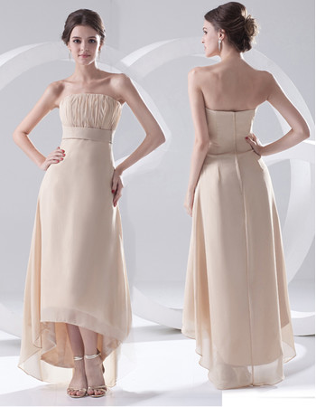 Designer Sheath Strapless Asymmetric Chiffon Prom Evening Dress