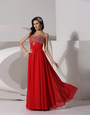 Elegant A-Line Sweetheart Red Long Chiffon Prom Evening Dress