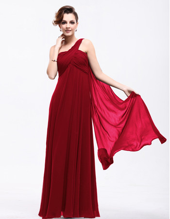 Best Elegant Empire Waist One Shoulder Chiffon Long Prom Evening Dress for Sale