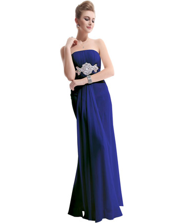 Custom Women's Sheath Strapless Floor Length Chiffon Prom Evening Dress for Sale